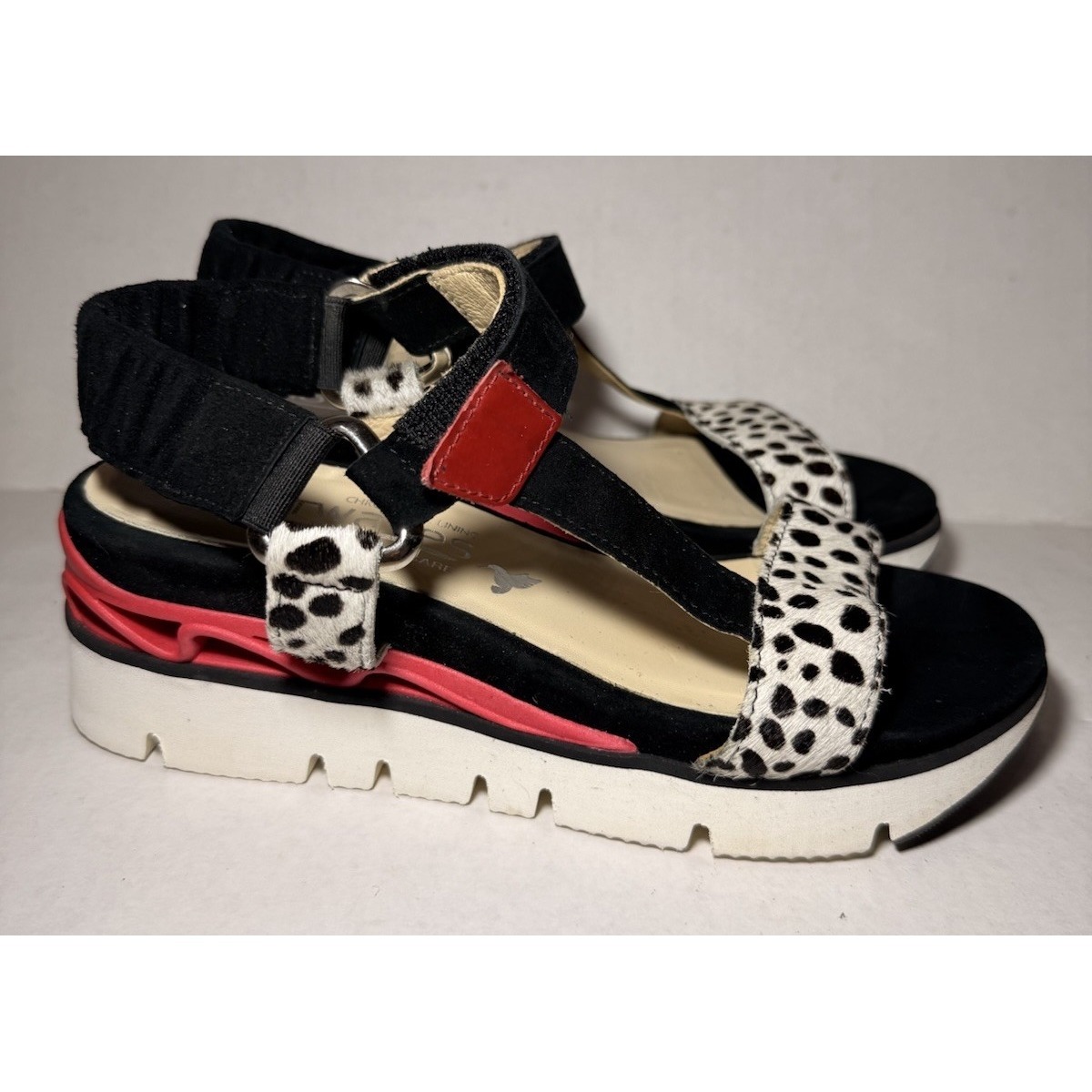 Softwaves Calipa Platform Sandal 03 Black White Red Leather Eu 38 Us 7.5